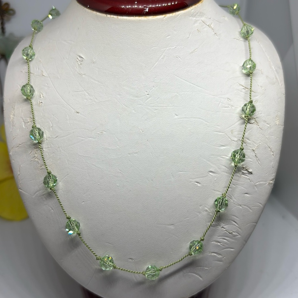 6mm Swarovski round faceted crystal (5000) chrysolite color tin cup necklace